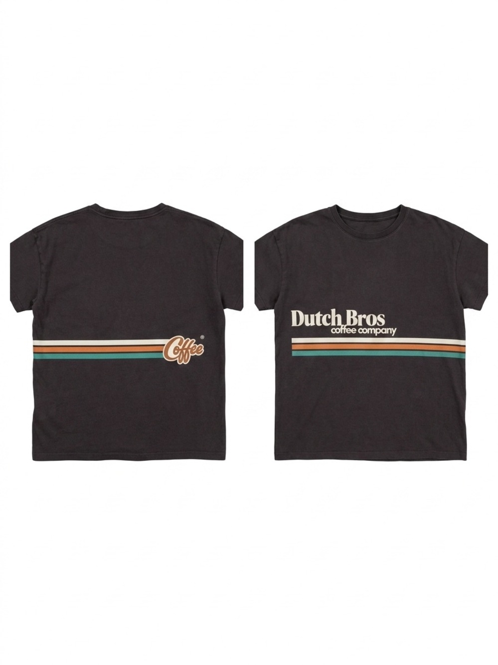 Dutch Bros Women’s Medium Brown Retro Stripe Coffee T-Shirt